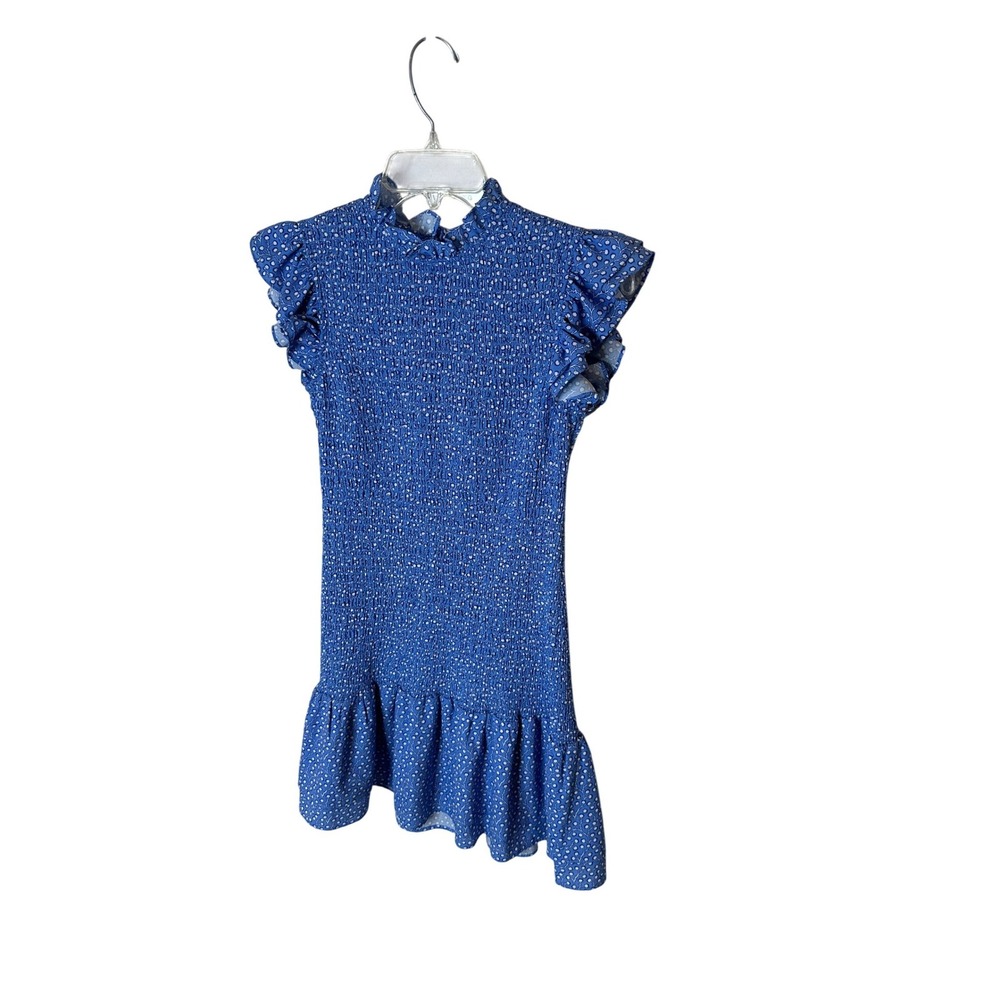 French Connection Smocked Ruffle Dress‎ Blue White Floral Print XS